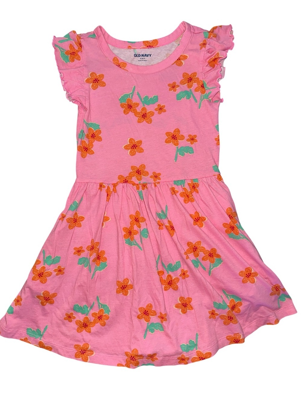 Old Navy Pink Floral Ruffle-Sleeve Twirl Dress